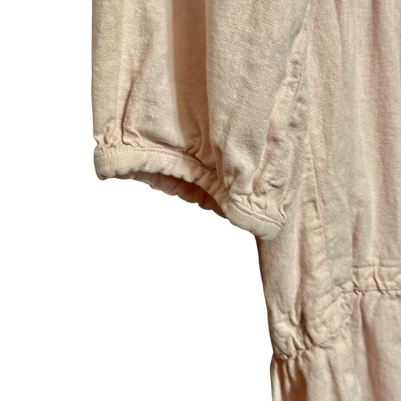 ZARA Linen Blend Pink Pastel Tiered Babydoll Button Collared Neckline Mini Dress - Picture 7 of 10